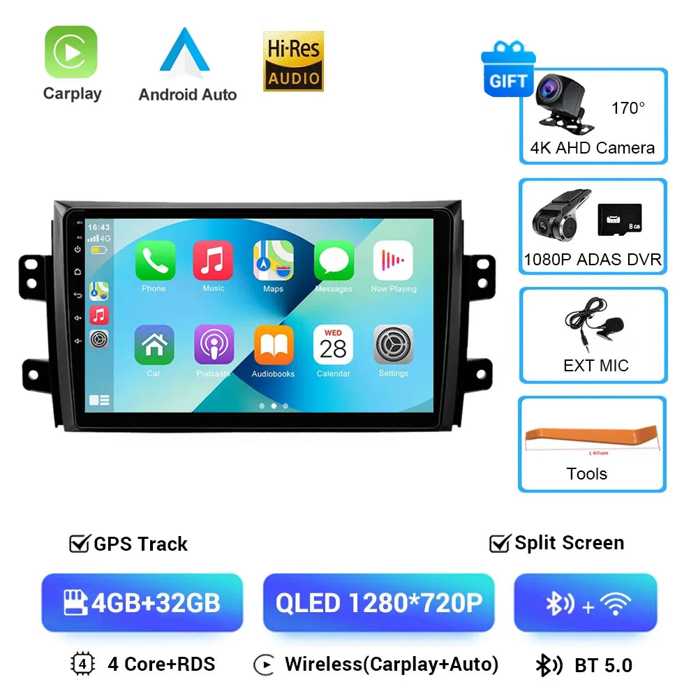 Android 16 Car Radio 4G+WIFI Carplay For Suzuki SX4 2006-2013 For Fiat Sedici 2005-2014 Car Multimedia GPS 2din autoradio