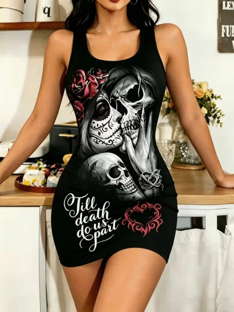 Women’s Casual Skeleton Printed Summer Cooling Shoulder Straps with Sleeves Off Shoulder Bodysuit/Pajamas/Home Wear.