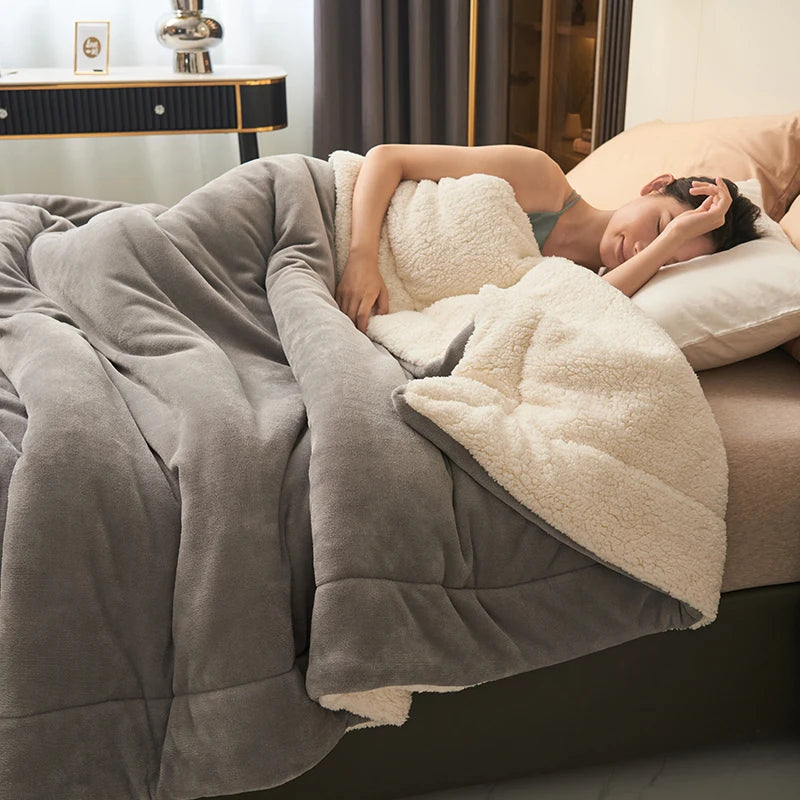 Double Layer Milk Fleece Blanket, Thick Plush Bedspread
