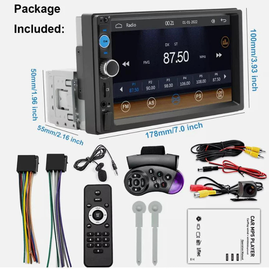Car Stereo Radio For Apple/Android CarPlay Bluetooth 7inch Single 1Din Multimedia Player Touch Screen Power Bluetooth lUSB 2.0
