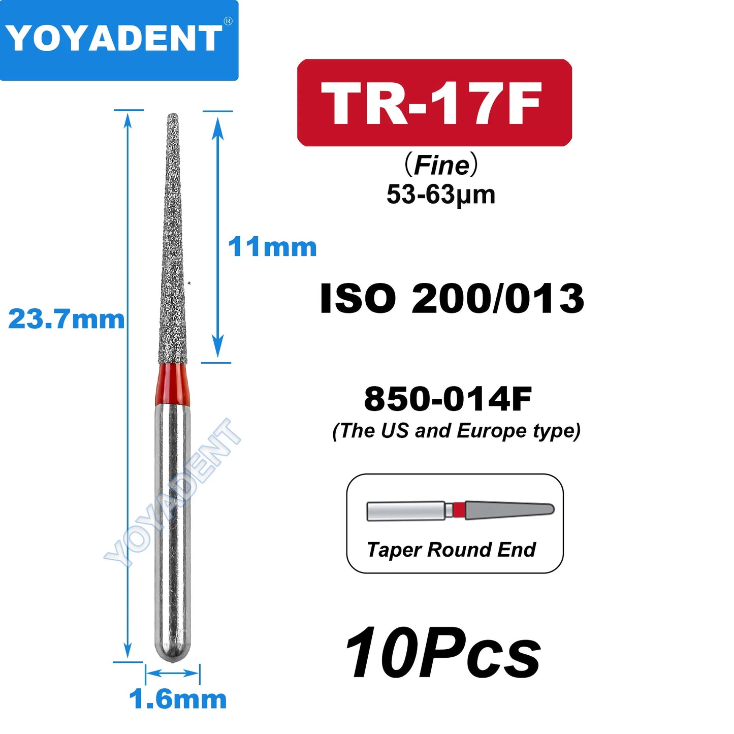 FG Fine Dental Burs Diamond Burs High Speed Turbines Drills Dental Lab Polishing Tools TR/TC/TF/FO/BR/SR/Type 1.6mm 10pcs/Pack