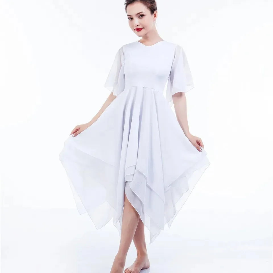 Women's half-sleeve mesh tutu dance dress