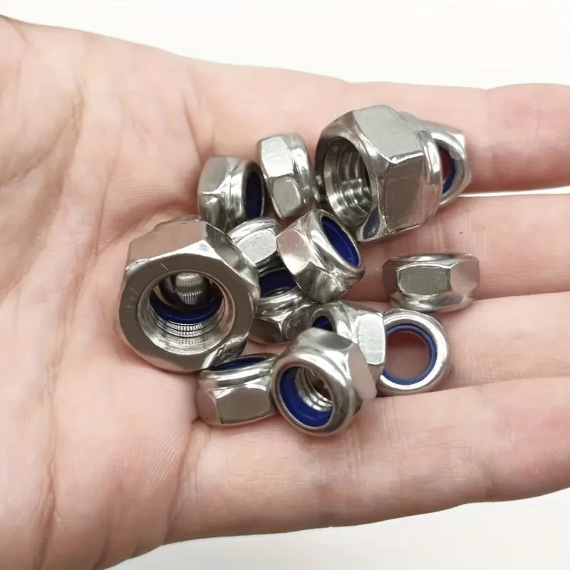 188/230/300pcs 304 Stainless Steel Lock Nut Assortment Kit  Metric Nylon Insert Locknut M3 M4 M5 M6 M8 M10 M12
