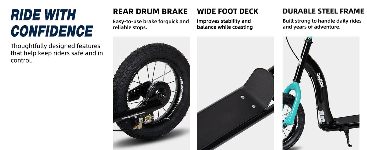 JOYSTAR 12" Kick Scooter for Kids 5+ Teens & Youth with Adjustable Handlebar Big Wheel 2-Wheel Scooter Rear Drum Brakes