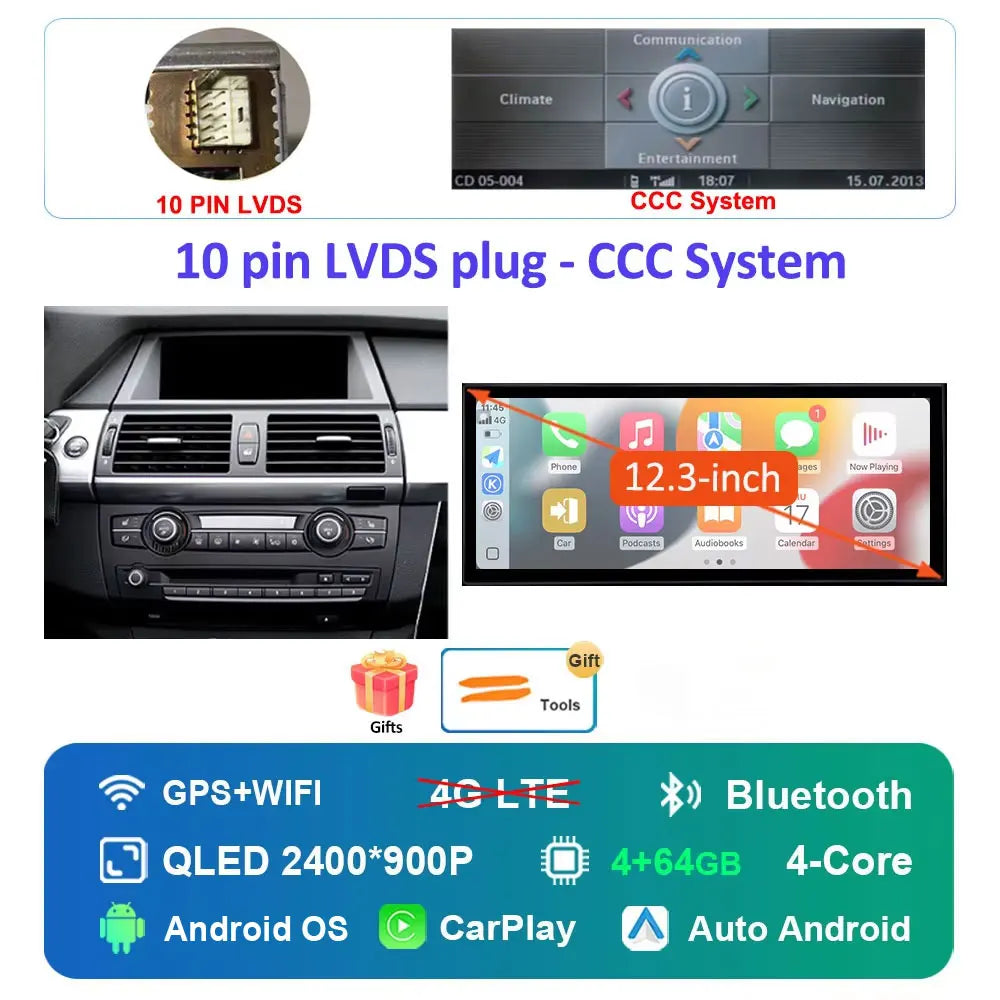 Navigation GPS Android 16 for BMW X5 X6 E70 E71 2008 - 2013 ClC/CCC System Car Radio Multimedia Player BT 4G DSP Stereo WiFi 4Ｇ