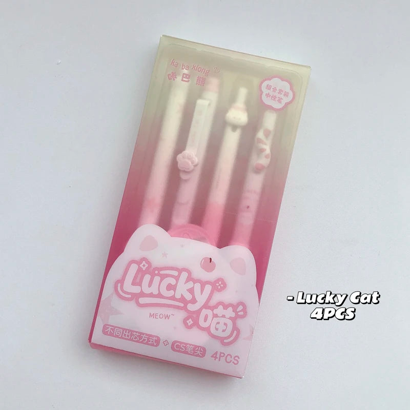 4PCS Lucky Cat Style Gel Pen For Students 0.5mm Black Pen Creative Cat's Tail Cat's Paw Writing Pen Office Supplies New
