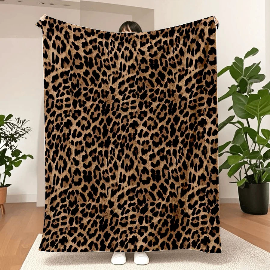 Leopard Print Flannel Throw Blanket - Soft Cozy Blanket for Sofa and Bed