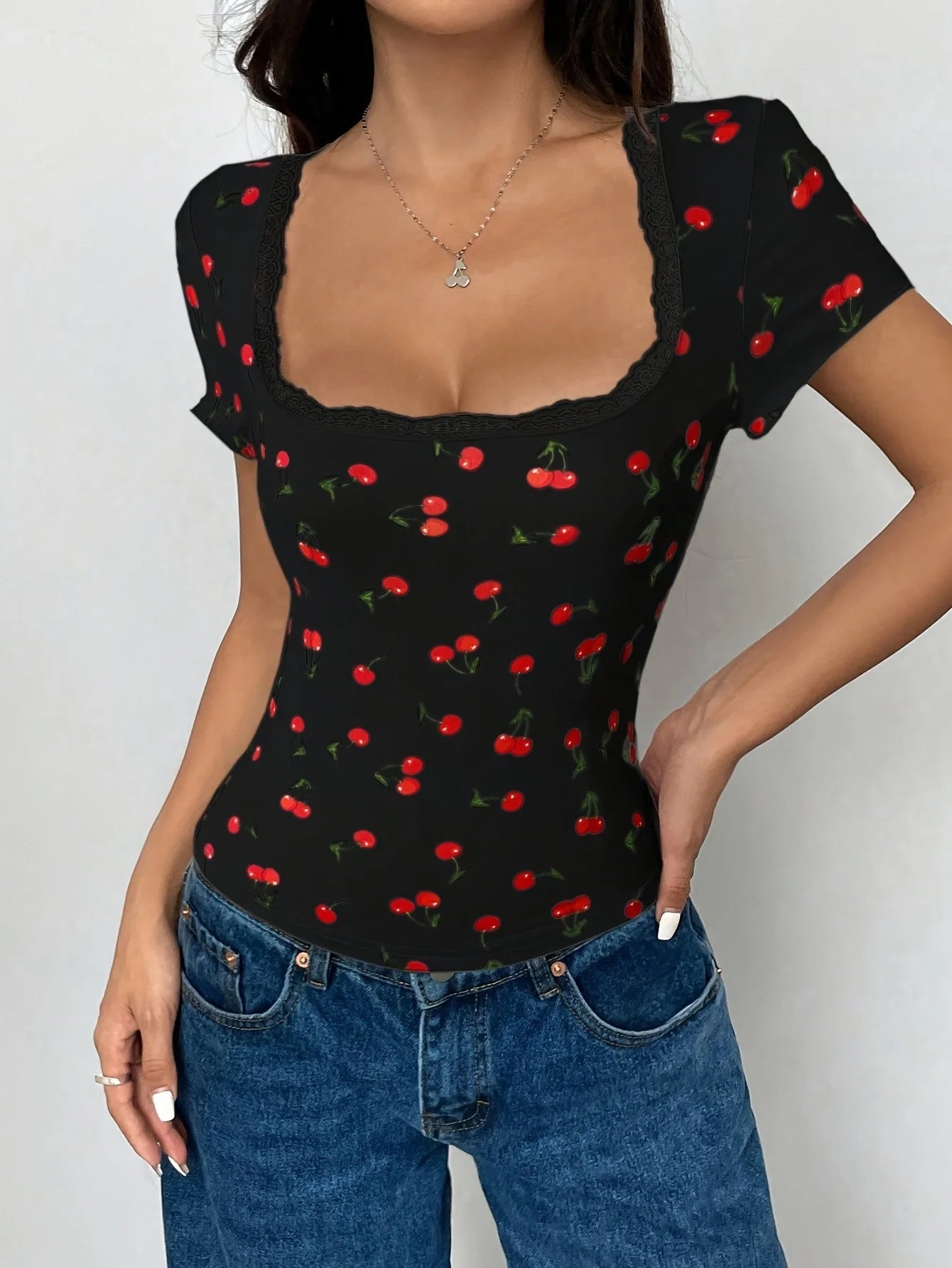 Women's Tops Rockabilly Y2K Short Sleeve Tee Floral Print Lace Trim Button Front Crop Shirt Casual Off Shoulder Vintage Blouse