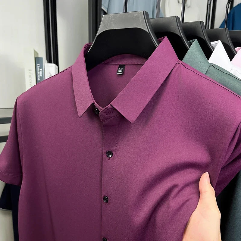 Men's Short-Sleeve Dress Shirt - Slim Fit, Wrinkle-Free Breathable