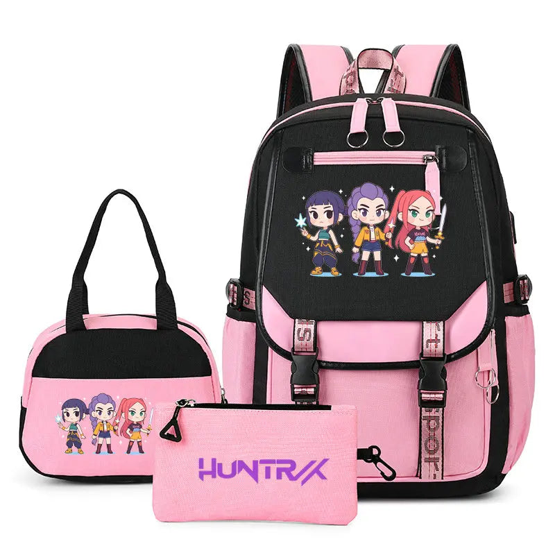 Mochilas Set KPop Demon Hunters Capacity Student SchoolBag For Teenager With Lunch Bags Backpack For Women Boys Girls Daily Use