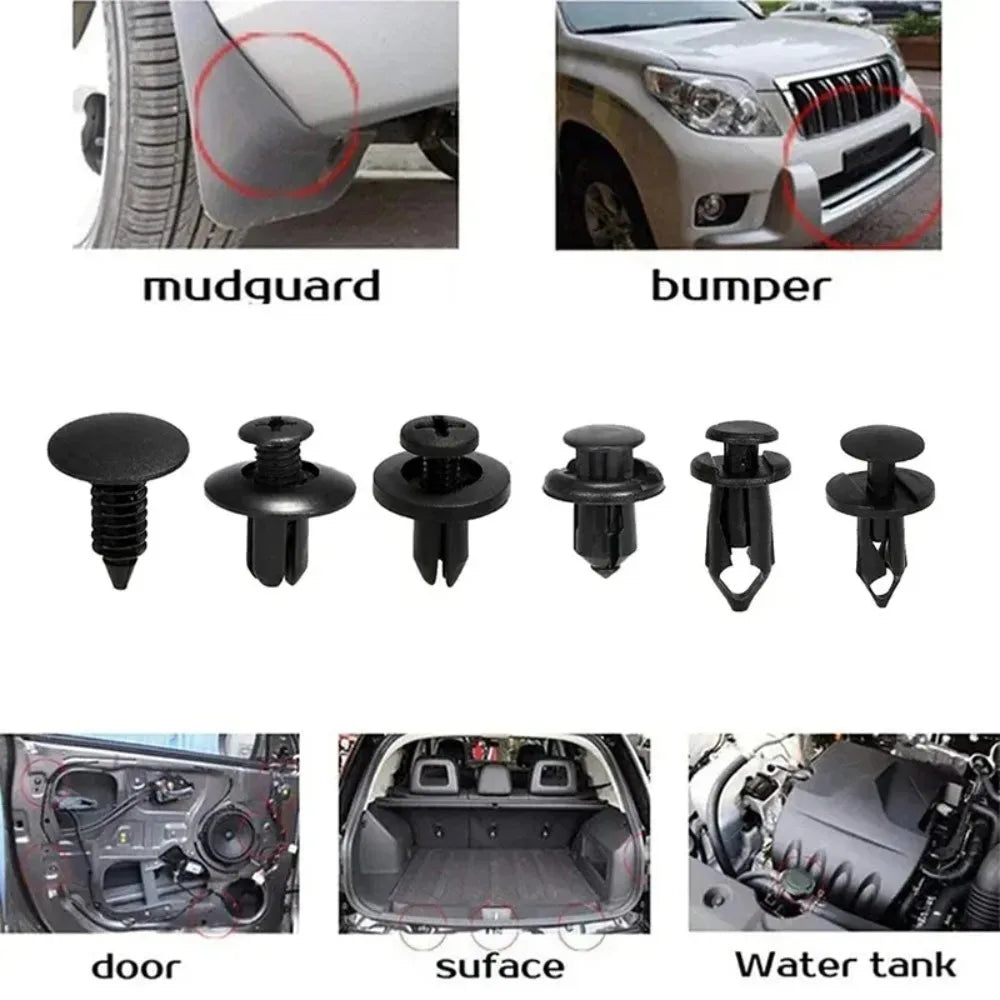 190-Piece Car Frame Fastener Set: 6-Size ABS Plastic Push Rivets for Door Panels, Bumpers and Interiors