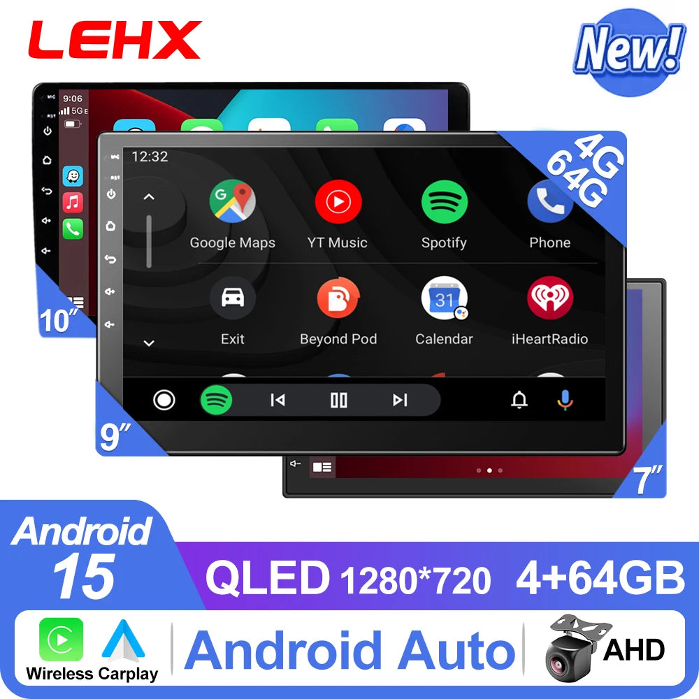 LEHX  7/9/10'' 4GB-64GB 2Din Android 15 Carplay Auto Car Radio Multimedia Stereo For toyota Hyundai Kia Volkswagen Jeep Fiat