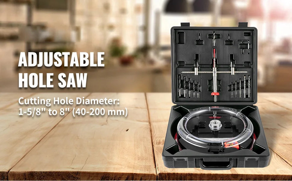 SucceBuy Adjustable Steel Hole Saw Cutter Kit 40-200mm w/ Shield Hole Cutter Drill Bit DIY Tool Sheetrock Veneer Slate