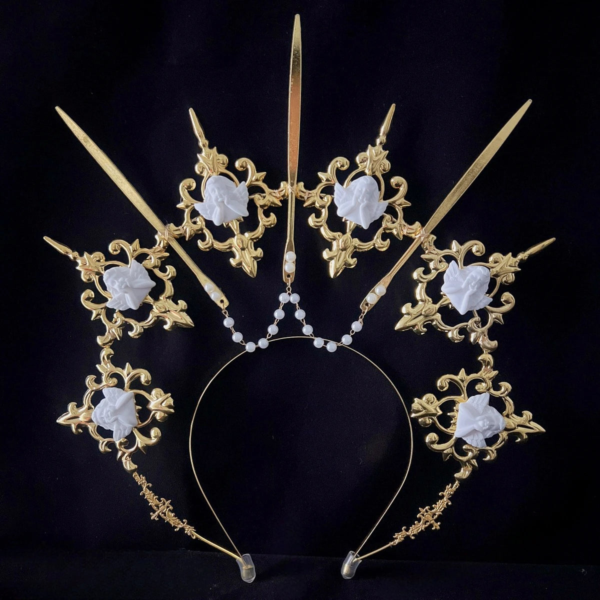 Handmade Halo Crown Headpiece Lolita Goddess KC Gothic Halo Crystal Crown Headband Hair Accessories