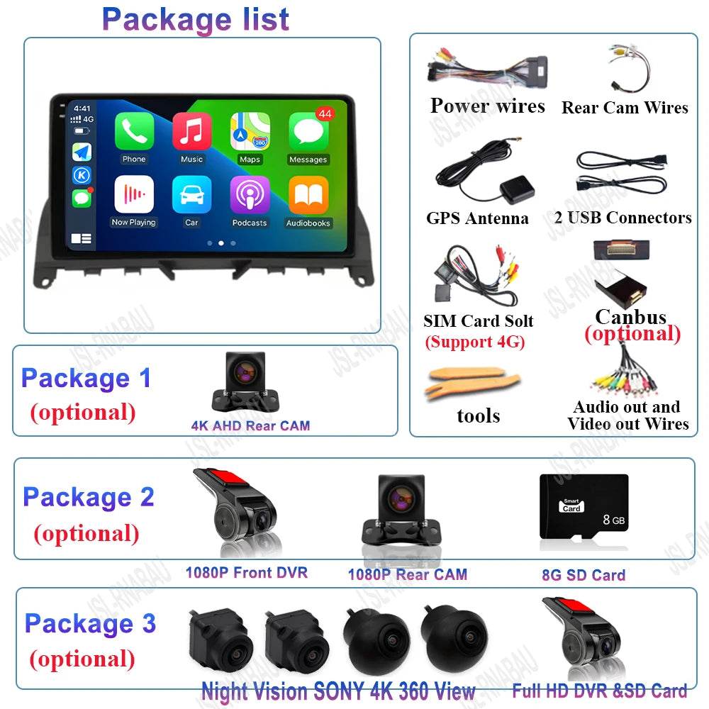 Car Stereo with Apple CarPlay & Android Auto, Compatible with Mercedes-Benz C-Class W204 S204 (C180 C220)