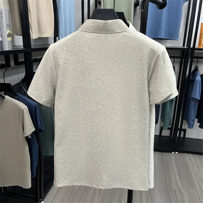 Men's Print Polo Tee - Lapel Collar, Chest Embroidery, Anti-Wrinkle