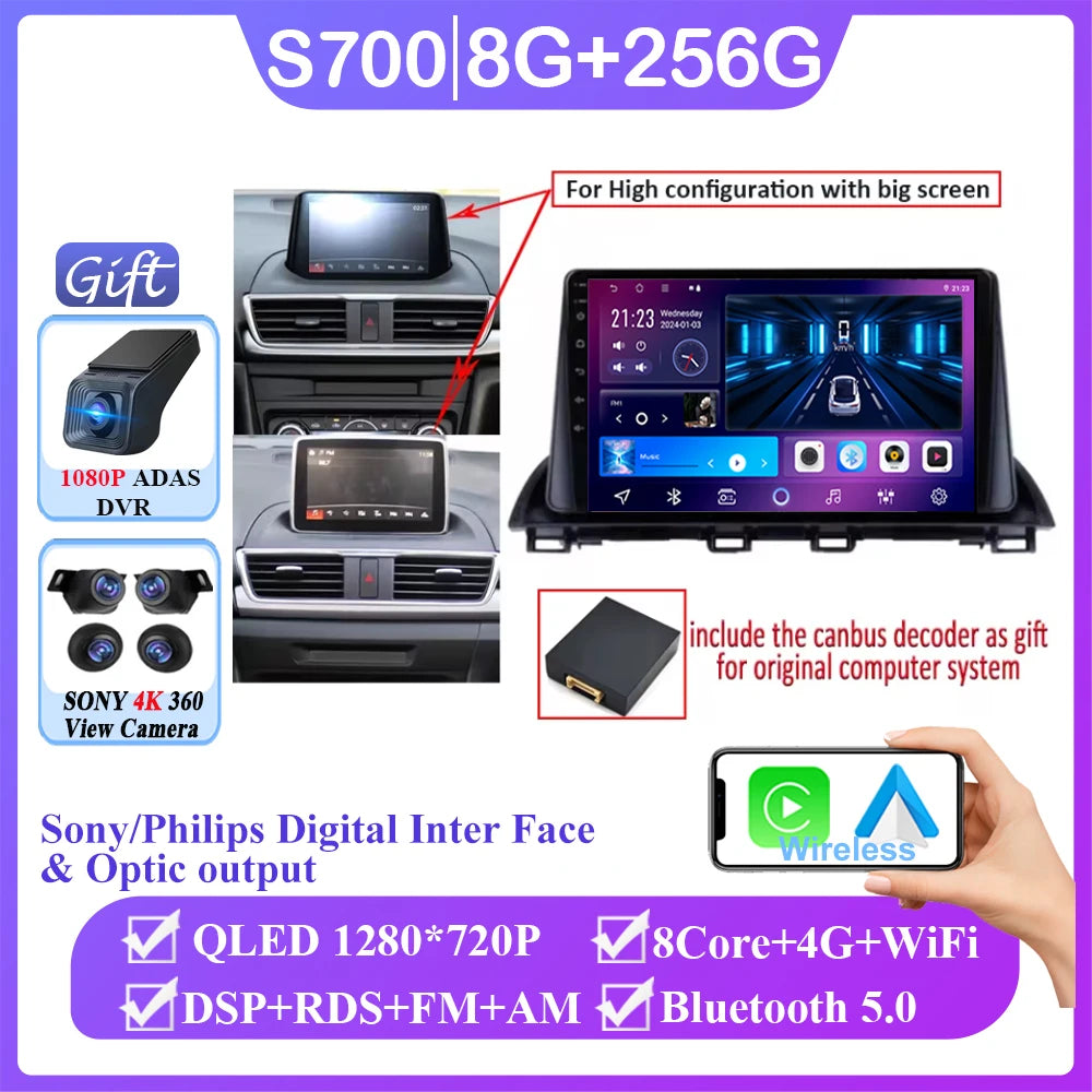 Android Car Stereo for Mazda 3 Axela (2014–2019) — CarPlay, Android Auto, GPS Navigation, Multimedia