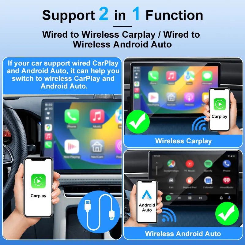 Dual-Interface Wireless CarPlay & Android Auto Adapter (USB / Type-C)