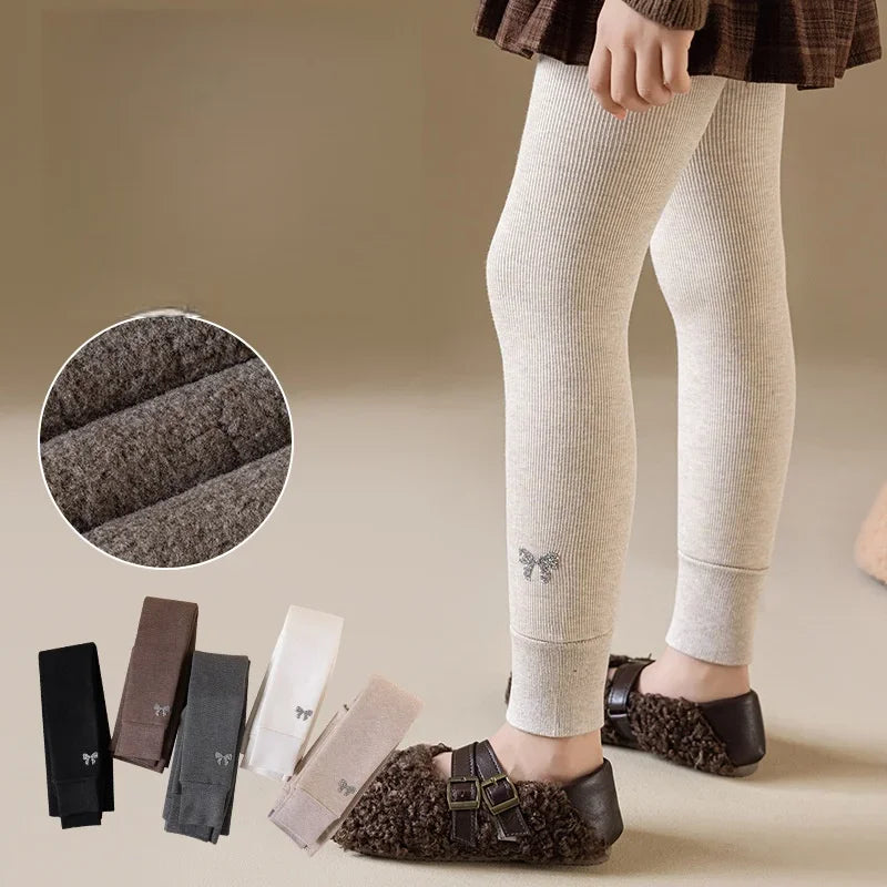 Girls' Fleece Lined Tights with Bow Embroidery - Winter Leggings 3-15Y - photo 3