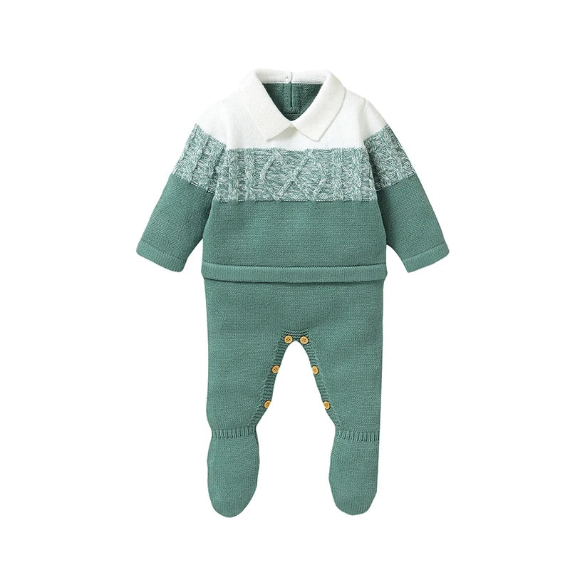 Baby Boy Knit Collar Romper 0-18M - Long Sleeve Winter Bodysuit - photo 8