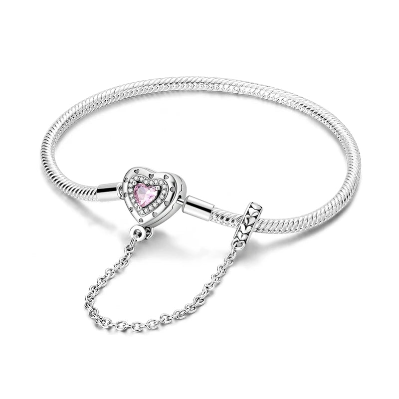 925 Sterling Silver Heart Charm Bracelet for Women - DIY Beads