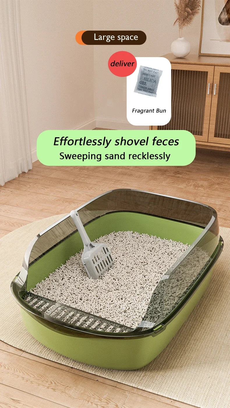 Cat Litter Box Thickening Kitty Sandbox Semi-enclosed High Side Splashproof Pet Bedpans with Litter Scoop Cleaning Cat Supplies