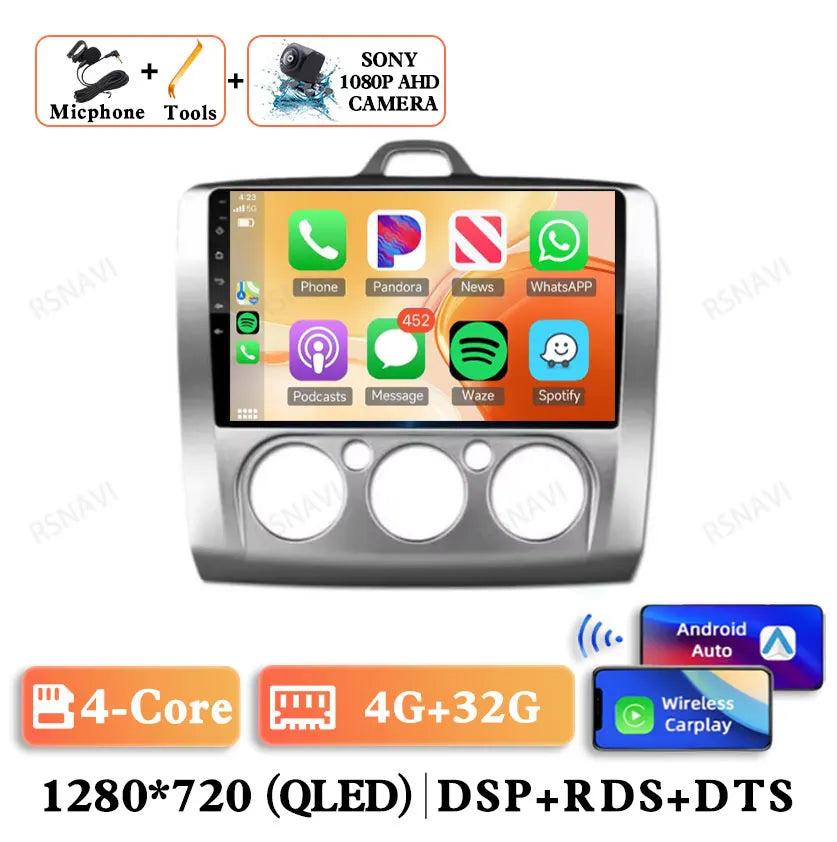Android 14 Head Unit with CarPlay for Ford Focus 2/3 Mk2/Mk3 (2004-2011)