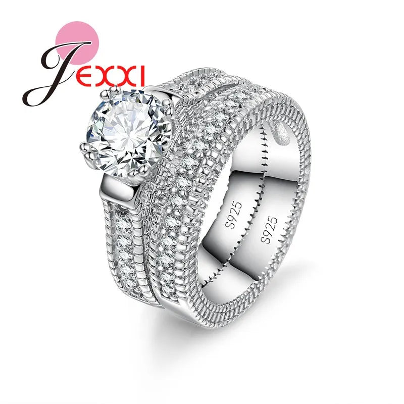 925 Silver 2-Piece Ring Set – Pavé Crystal Bridal Stack