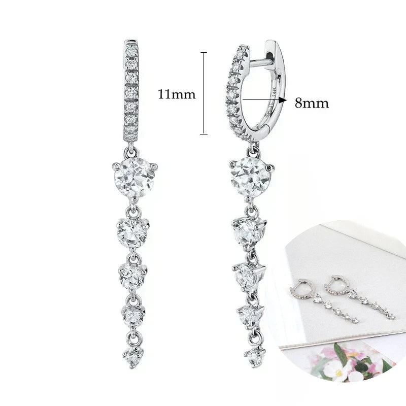 925 Sterling Silver Tassel Hoop Earrings for Women - White Zircon