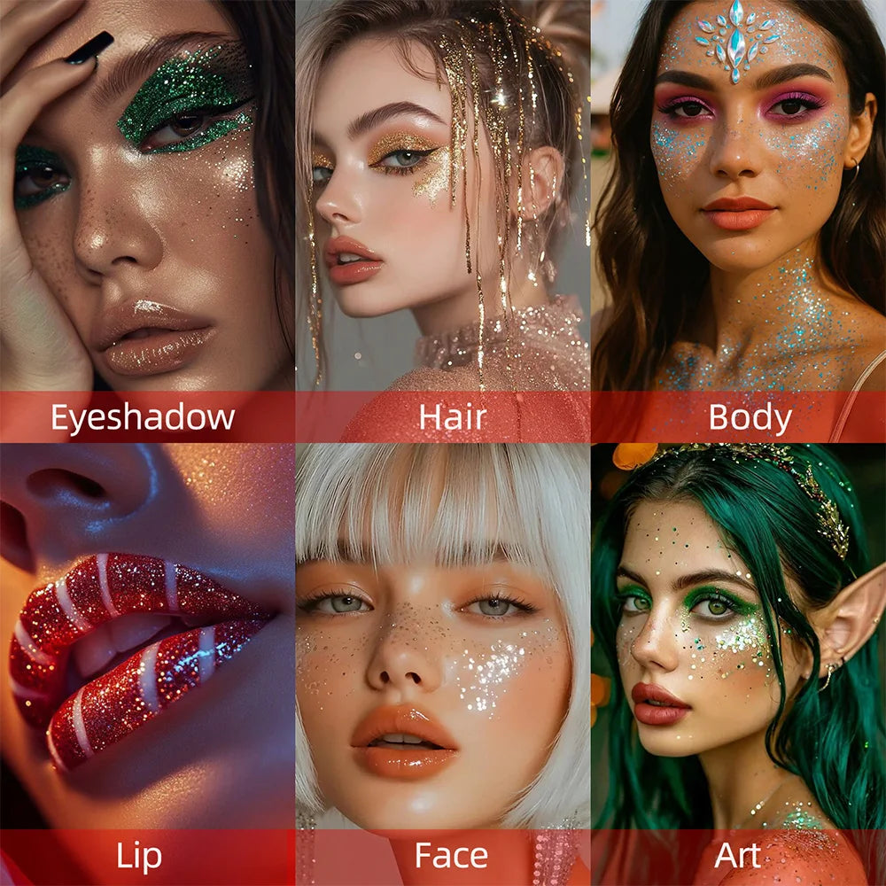 Body and Facial Glitter with Long-Lasting Shine, Suitable for Holiday and Christmas Party Makeup