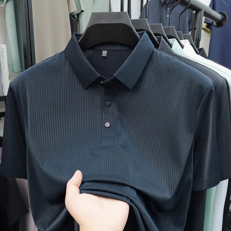 Men's Waffle-Knit Polo Shirt - Short Sleeve Button Placket, Comfort Fit