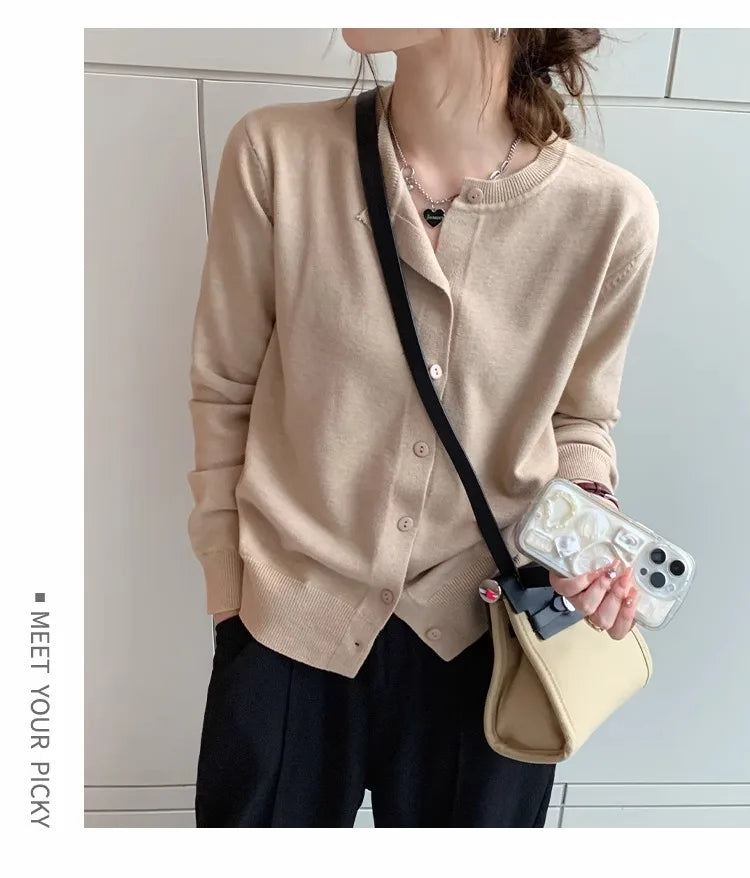 Women's Slim Button Cardigan — Crew Neck Knit