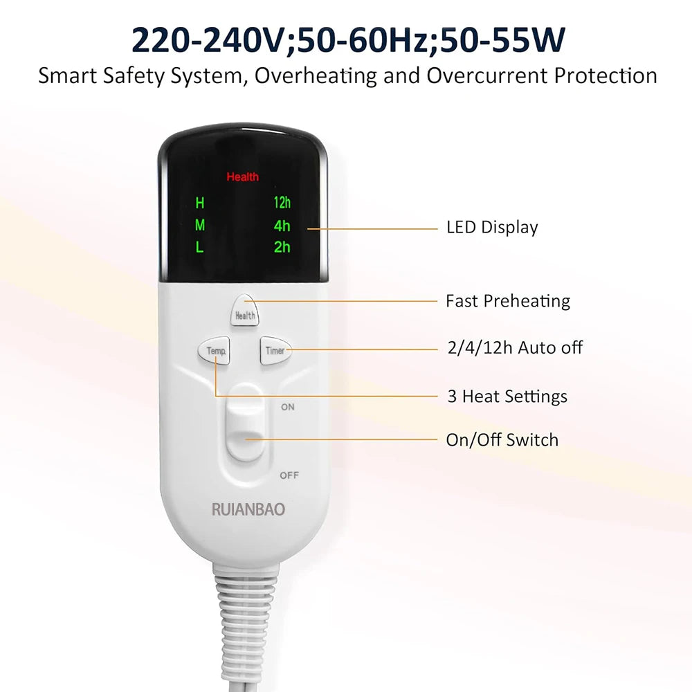 Dual Control Electric Heated Mattress Pad with Timer (220V)