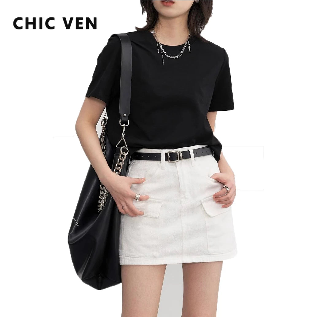 CHIC VEN Women's Basic O-Neck T-Shirt — Solid Short-Sleeve Pullover Tee