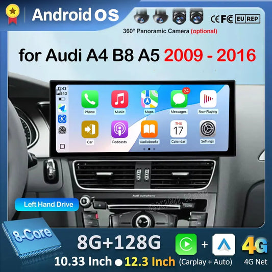 Android Car Screen for Audi A4 B8 & A5 (2009–2016) — Wireless CarPlay, GPS, 4G, DSP, Ultra-Thin Display