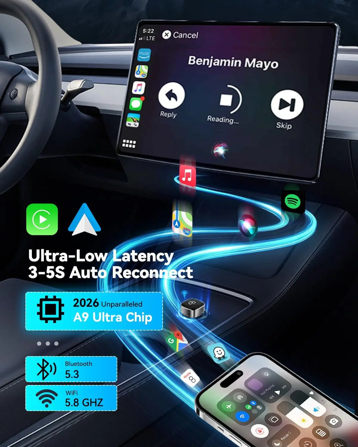 2026 Ultra Mini Wireless Carplay Adapter for Android Auto USB for Factory Wired Car Play Dongle Plug & Play for IOS , Android
