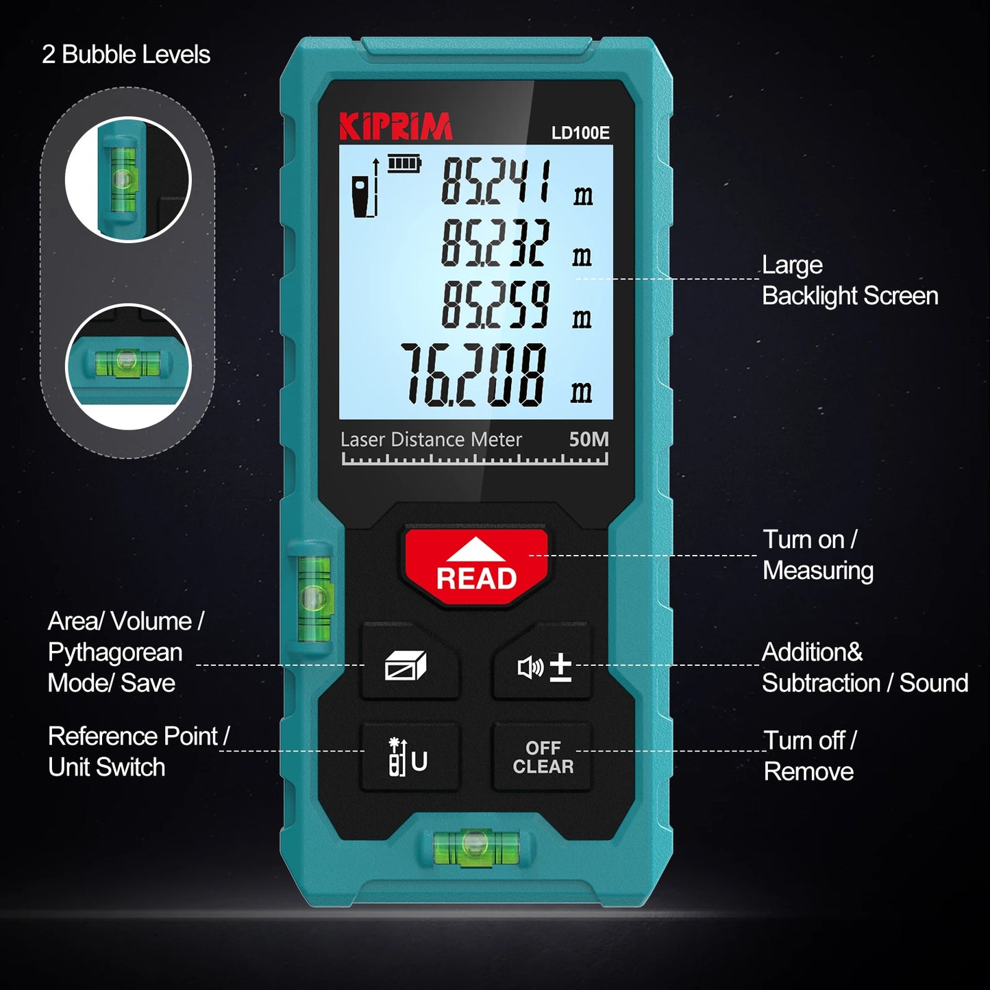 Kiprim Laser Rangefinder 50M 70M 100M Mini Laser Measurement Tool Laser Tape High Accuracy Multiple Measurement Functions