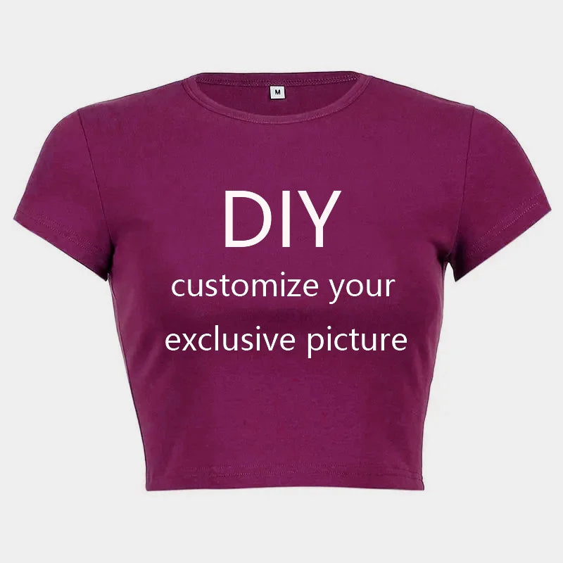 2026 New Summer Short Sleeve O Neck Your Exclusive DIY Print Pattern Customize Cropped Navel Women Crop Tops Fashion T-Shirt