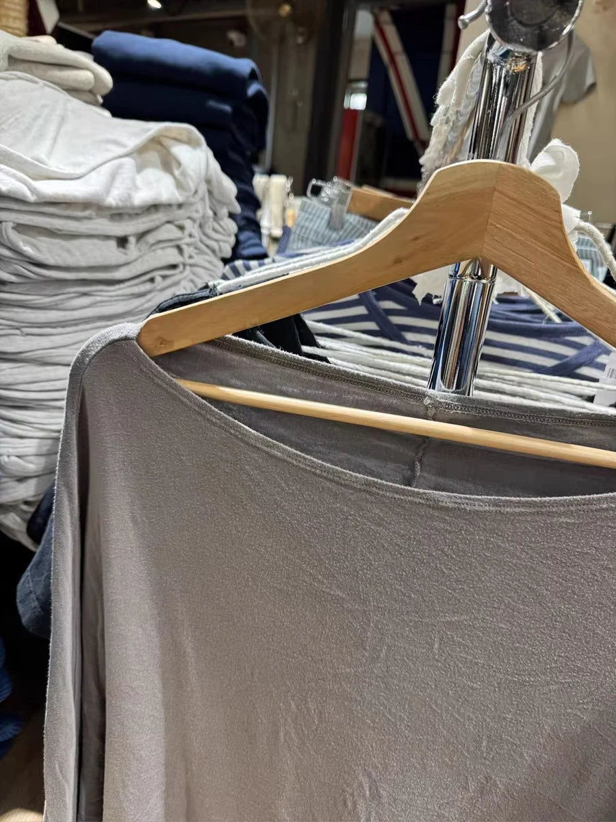 Long Batwing Sleeve T-shirts Woman Sexy Slash Neck Cotton Tee Shirts Female Casual Simple All-match Tshirts New Y2k Tops