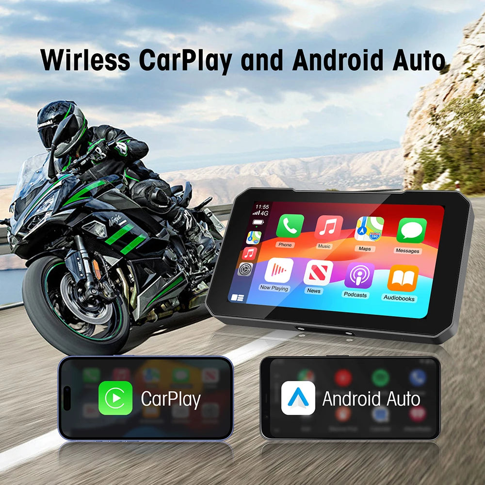 5" IP67 Waterproof Motorcycle Navigator with Wireless CarPlay & Android Auto