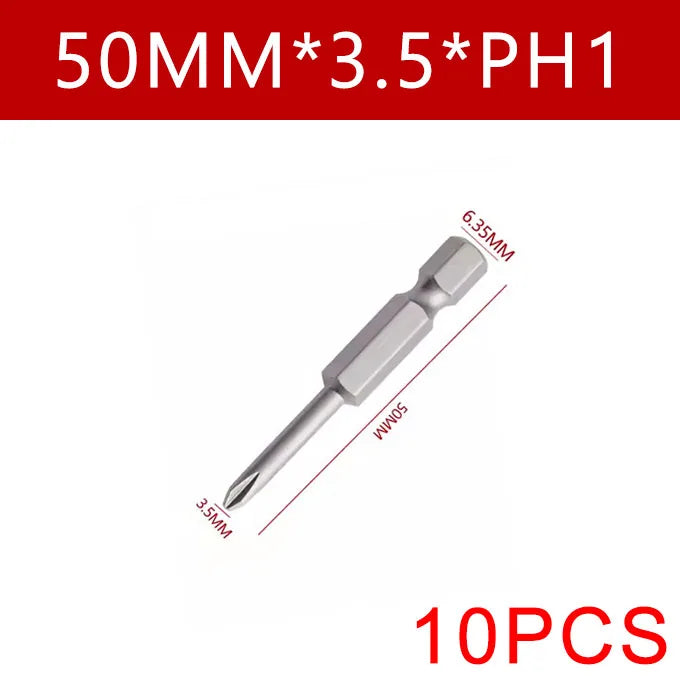 Cross Screwdriver Bit Set — 50mm Alloy Steel 1/4" Hex PH0/PH1/PH2 Bits