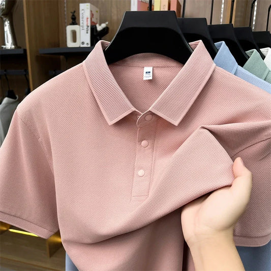 Men's Casual Lapel Polo Shirt - Soft Breathable Fabric, Everyday