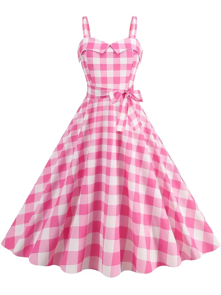 Women's Polka-Dot Puff-Sleeve Midi Sundress — Vintage Square-Collar Dress