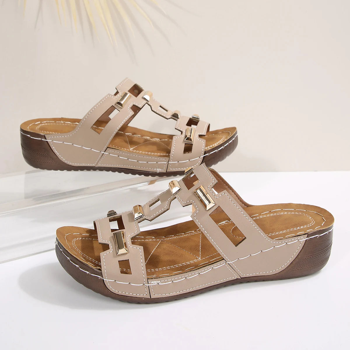 Roman Wedge Slide Sandals for Women — Open-Toe Slip-On Summer Beach Shoes, Plus Size