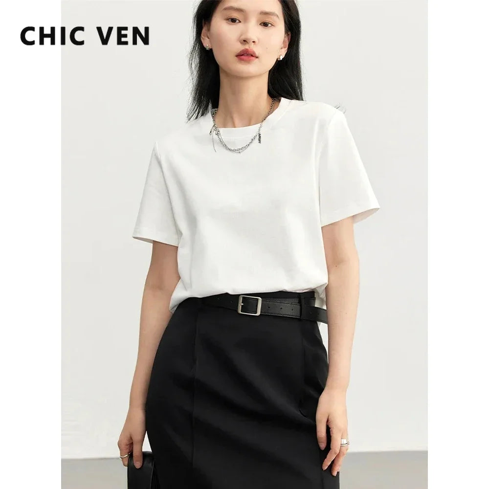 CHIC VEN Women's Basic O-Neck T-Shirt — Solid Short-Sleeve Pullover Tee
