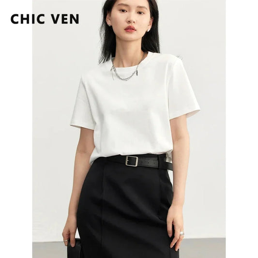 CHIC VEN Women's Basic O-Neck T-Shirt — Solid Short-Sleeve Pullover Tee