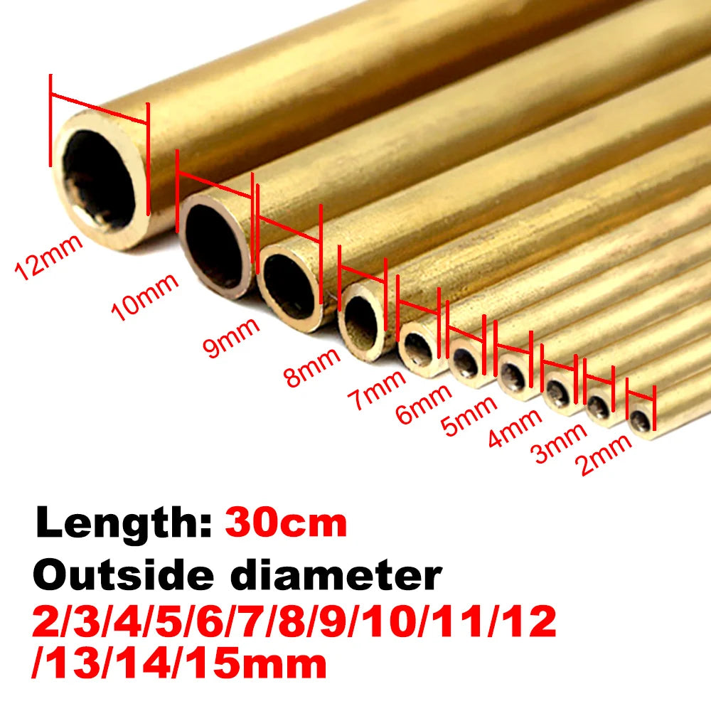 Brass Tubes Diameter 2/3/4/5/6/7/8/9/10/11/12/13/14/15mm Length 300mm 0.5mm Brass Rod Pipe Brass Tube Modelmaking Cutting Tool