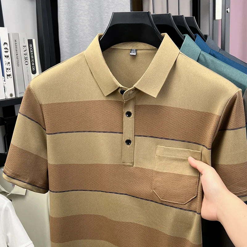 Men's Striped Lapel Polo - Sweat-Resistant Lightweight Summer Tee