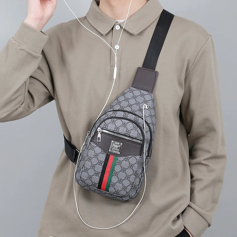 Men's Multifunction Messenger Bag Shoulder Cloth Chest Bags Crossbody Casual Handbag with Earphone Hole