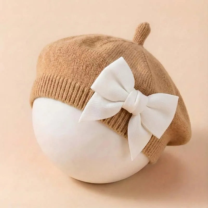 Baby Girl Knit Beret with Bow - Soft Infant Painter Hat - photo 10